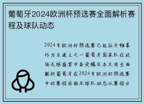 葡萄牙2024欧洲杯预选赛全面解析赛程及球队动态